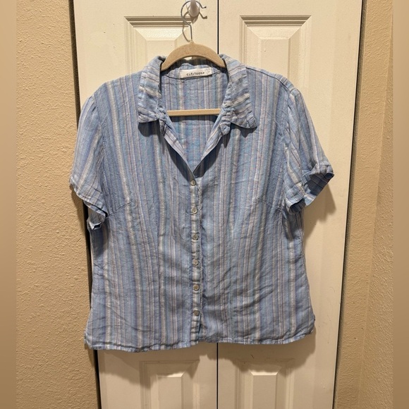 Cut Loose Hanky Linen 100% Boxy Shirt Blue Stripe Lagenlook , Large - Picture 8 of 9